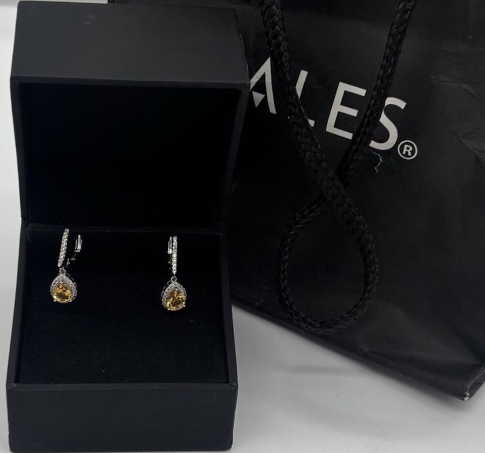 Pear-Shaped Citrine and White Lab-Created Sapphire Frame Sterling Silver
